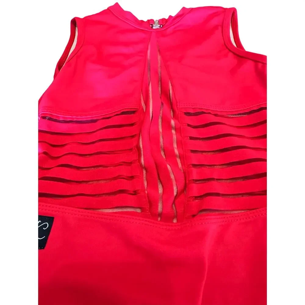 Kandi Kouture Bright Red Mesh Dance Leotard Child XL CXL 10/12